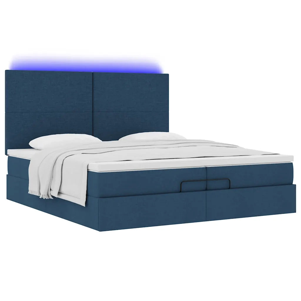 Struttura Letto Pouf con Materassi Blu 200x200 cm in Tessuto 3313954
