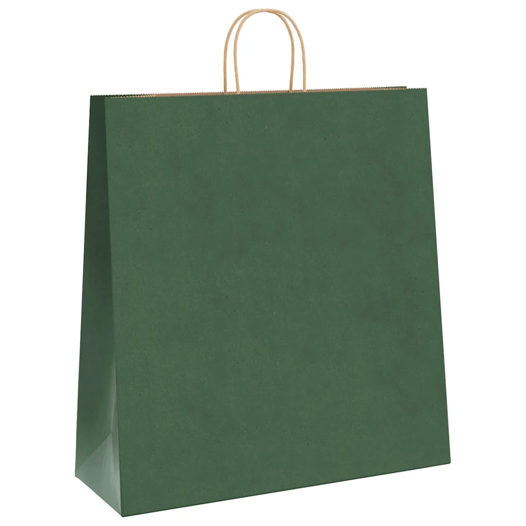 Sacchetti di Carta 250 pz con Manici Verdi 45x17x48 cm 4101737