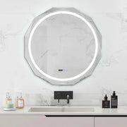 Specchio da Parete 76 x 76cm, Specchio Rotondo con Merletto con Temperatura di 3 Colori Continuamente Regolabili, Resistente agli Urti, Memoria, Lettura di Tempo e Temperatura