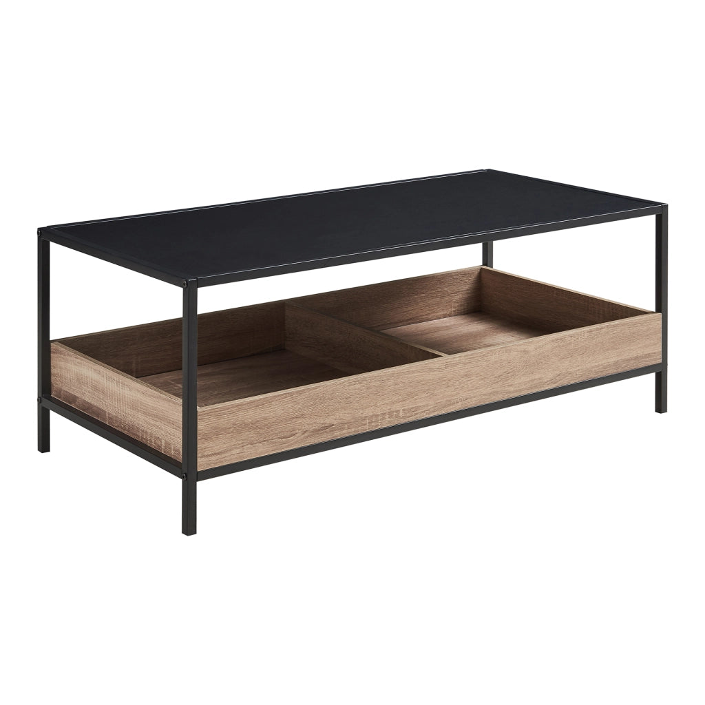 Tavolino da Salotto Belana con 2 Scomparti Aperti 100 x 48 x 39 cm - Nero/Effetto Rovere [en.casa]