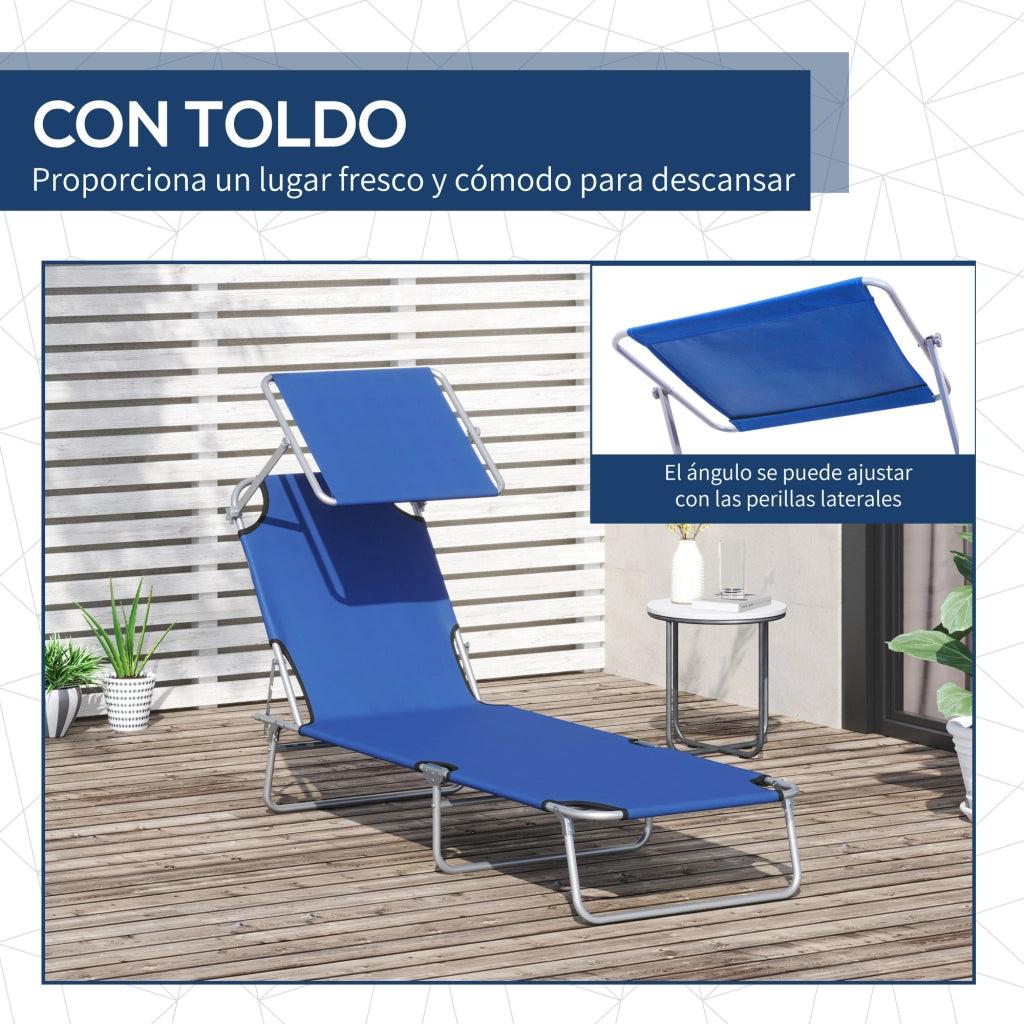 Tumbona Pieghevole con Toldo e Respaldo Reclinabile ¨C zephmum ¨C Blu 187x58x36cm