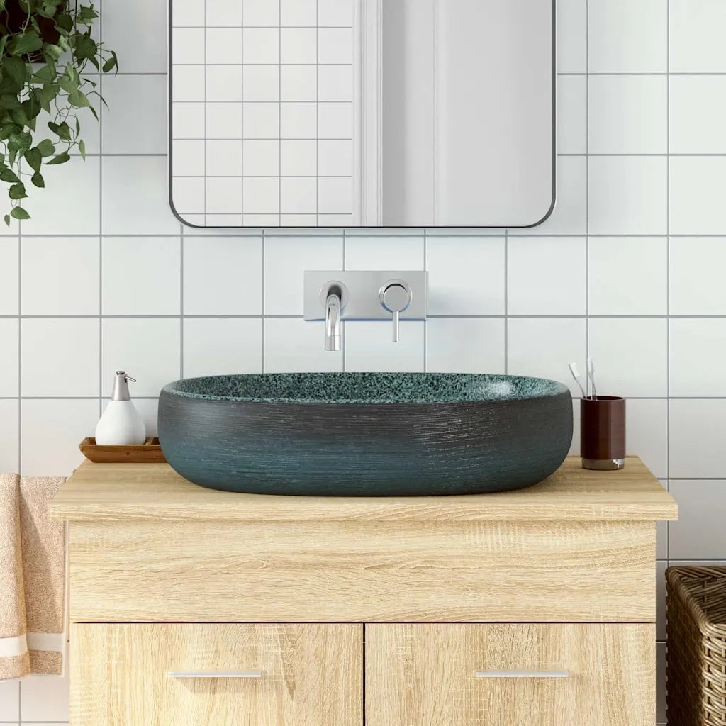 Lavabo da Appoggio-Lavandino-Lavello Turchese Ovale 59x40x14 cm Ceramica