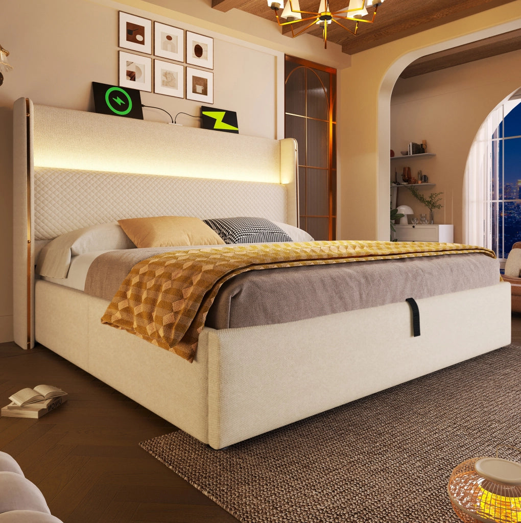 Letto matrimoniale 160x200 cm con LED, USB/Type-C e materasso