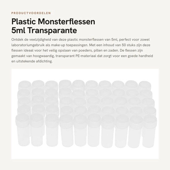 Contenitore di Stoccaggio Transparente 5ml - 50 Unità - Materiale PE - Contenitore di Stoccaggio ad Alta Densità - Pulito e Sicuro - Buona Serratura - Contenitore di Stoccaggio