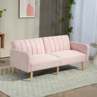 Divano Letto 2 Posti Stile Scandinavo Tessuto Effetto Lino Rosa, Schienale 3 Posizioni