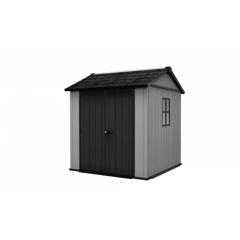 Casetta da giardino in resina EVOTECH+ 223x230 cm - con pavimento e doppia porta - carico neve 150 kg/m² – Newton Plus 757/775 - Grigio - Keter