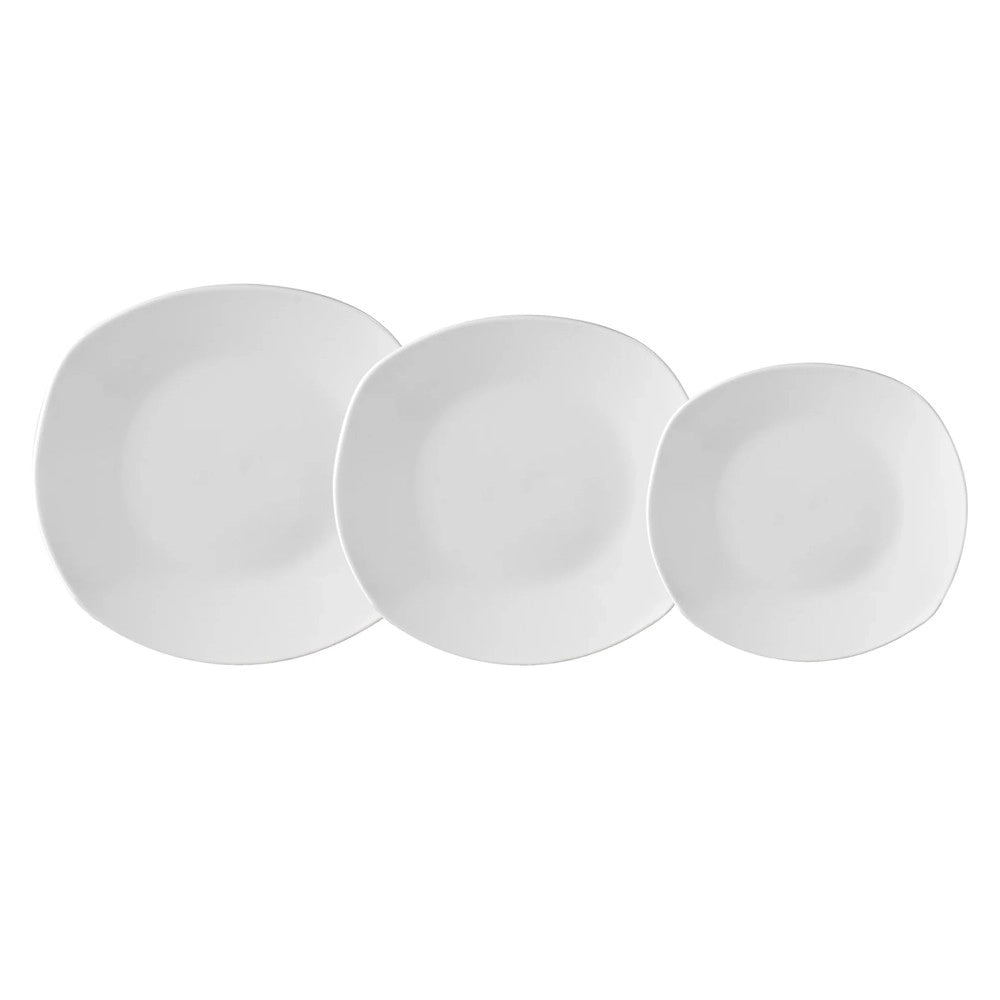 Trade Shop - Servizio Di Piatti In Porcellana Bianco Da 12 Pezzi Da Tavola Design Moderno Squadrato -