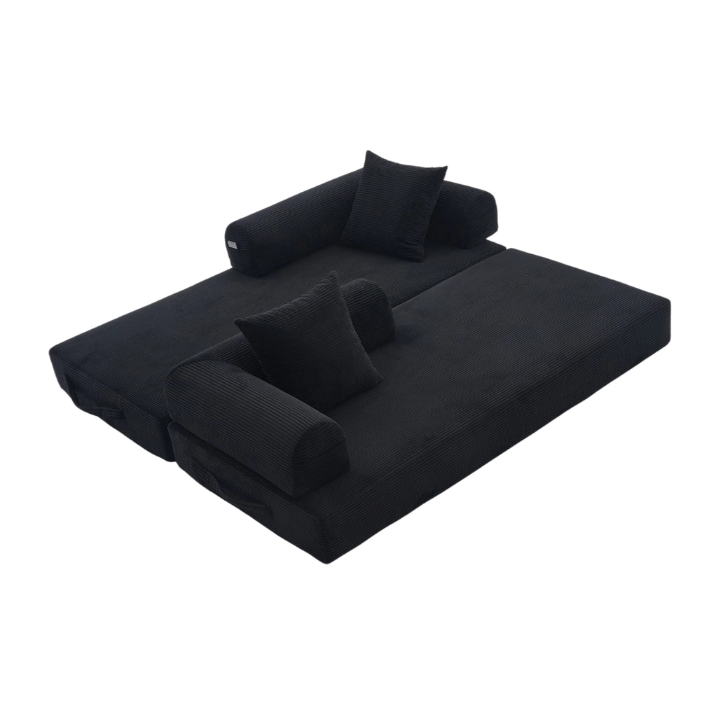 Divano modulare 200x94x67 cm con 3 cuscini; tasca laterale e struttura in metallo in velluto nero