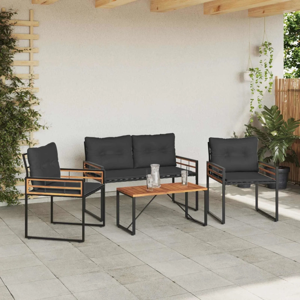 Set di Mobili da Esterno con cuscino 4 pz | Set Salotto da Giardino Grigio tenue