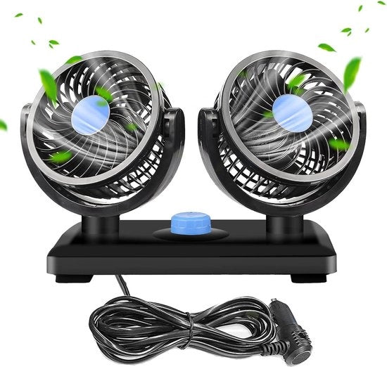 Ventilatore auto a doppia velocità - 360 gradi di rotazione - 2 velocità - mini ventilatore - basso livello di rumore - climatizzazione - auto - camion - SUV