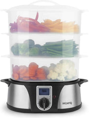 Cucina a Vapore Elettrica Programmabile Compatta da 12L con 3 Vaschette Staccabili per Uova, Verdure e Riso