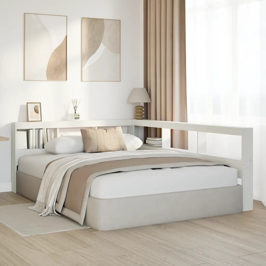 Testiera libreria a L-Testata contenitore bianca 135 cm in legno massello di pino