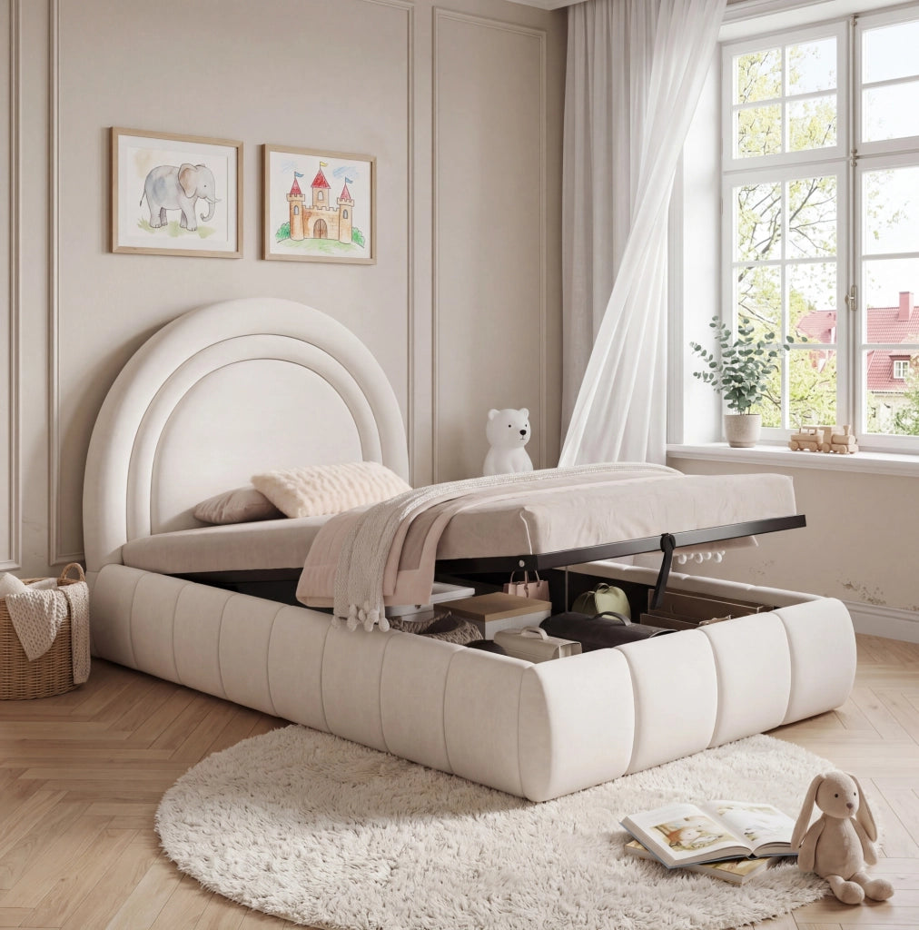 Letto imbottito per bambini 90x200 cm con contenitore e rete a doghe