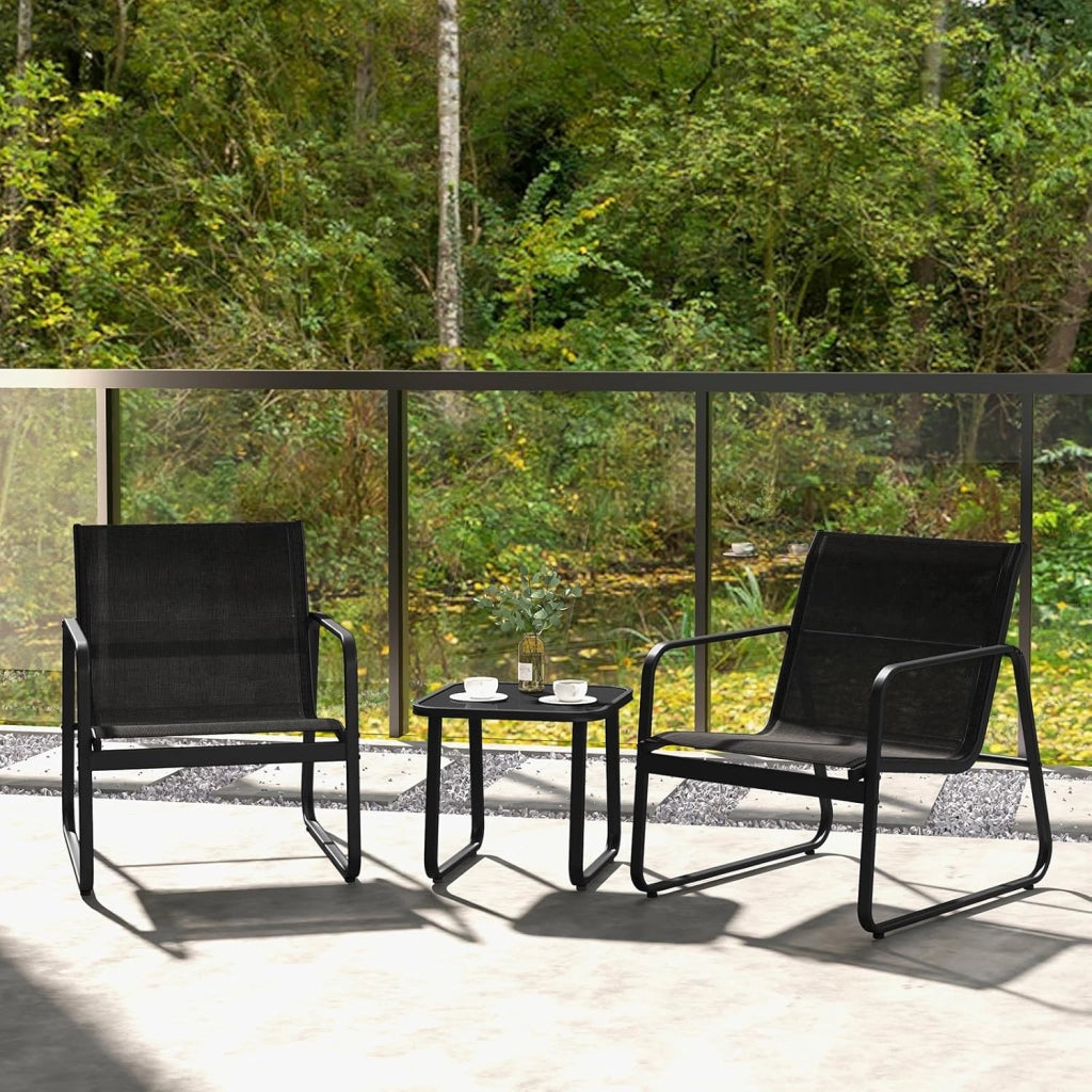Set da Giardino per Balconi, Mobili da Esterni Compatti per 2 Persone, Salotto da Giardino con 2 Sedie e Tavolino, Set da Giardino in Tessuto Resisteente al Textilene