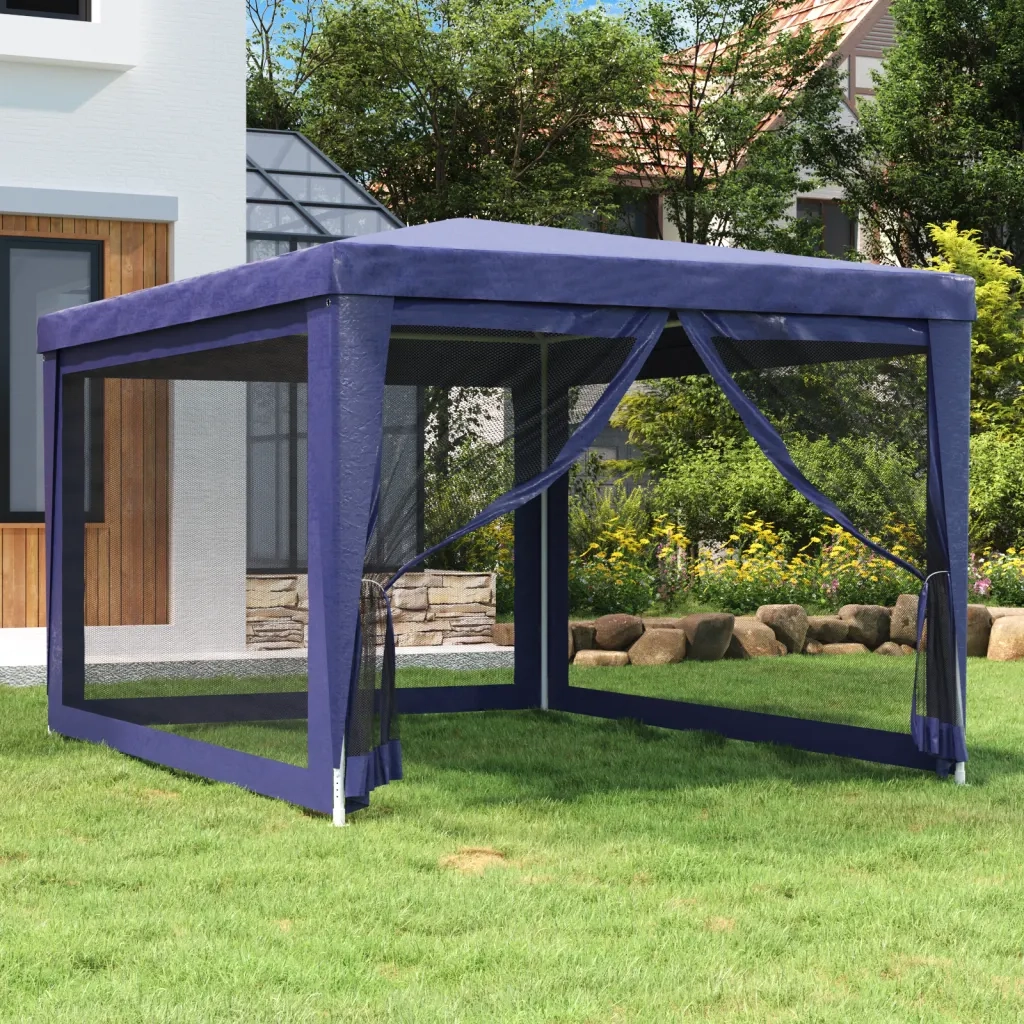 Tenda per Feste con 4 Pareti Laterali in Rete-Tenda Gazebo Blu 3x4 m HDPE