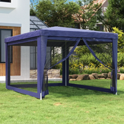 Tenda per Feste con 4 Pareti Laterali in Rete-Tenda Gazebo Blu 3x4 m HDPE