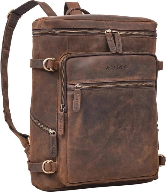 Borsa da Uomo in Pelle fino a 15.6" - Borsa da Laptop Vintage per Ufficio e Studenti - Marrone