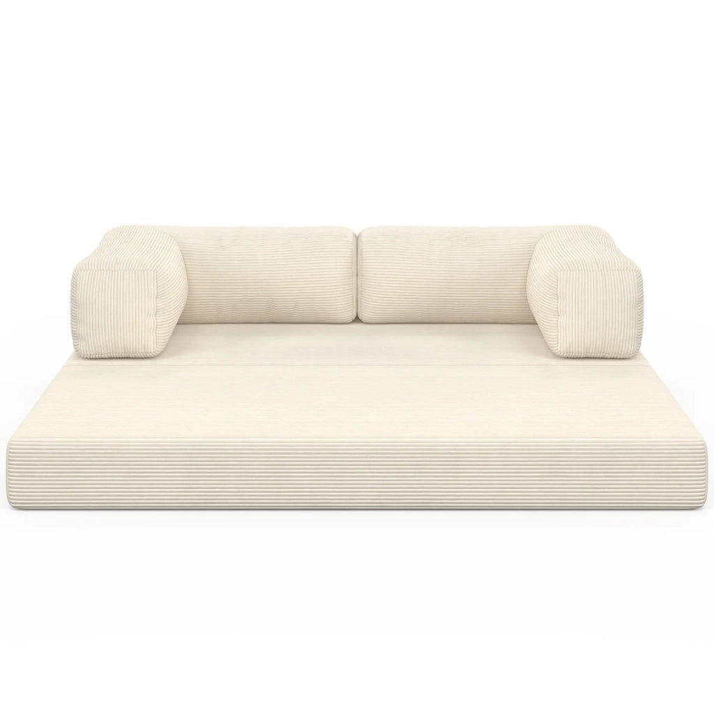 IDMarket - Divano a 3 posti diritto trasformabile NATOU in velluto a coste beige