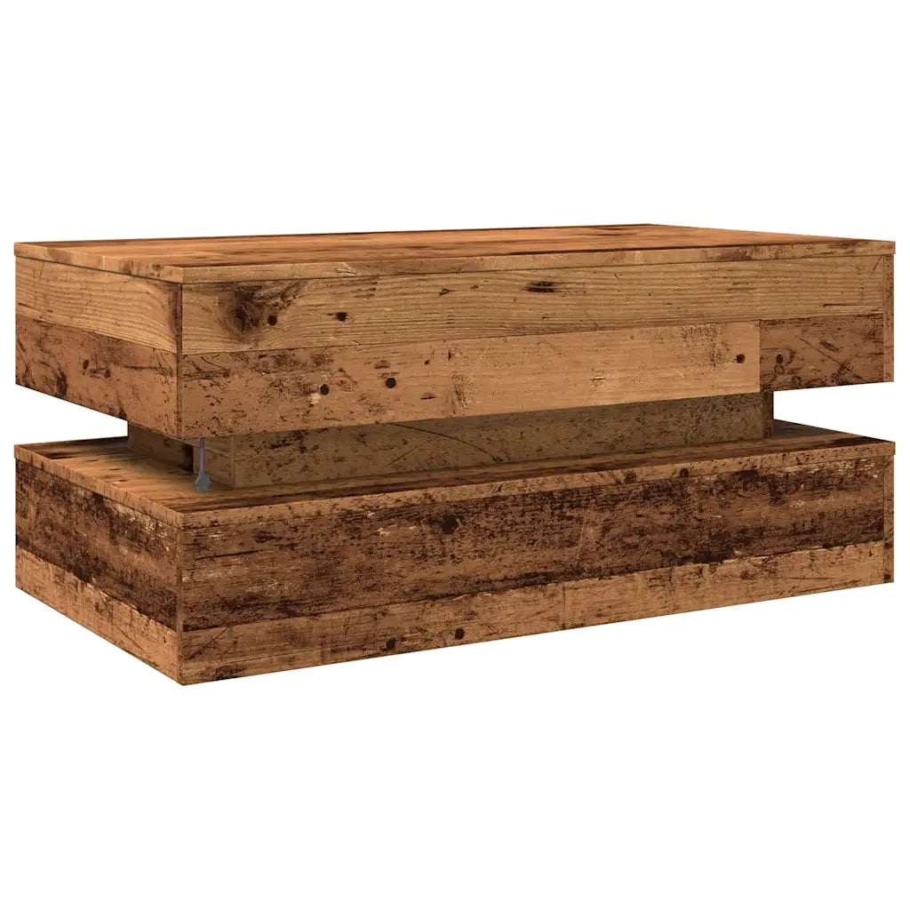 Tavolino da Salotto con Luci LED Legno Antico 90x50x40 cm 857718
