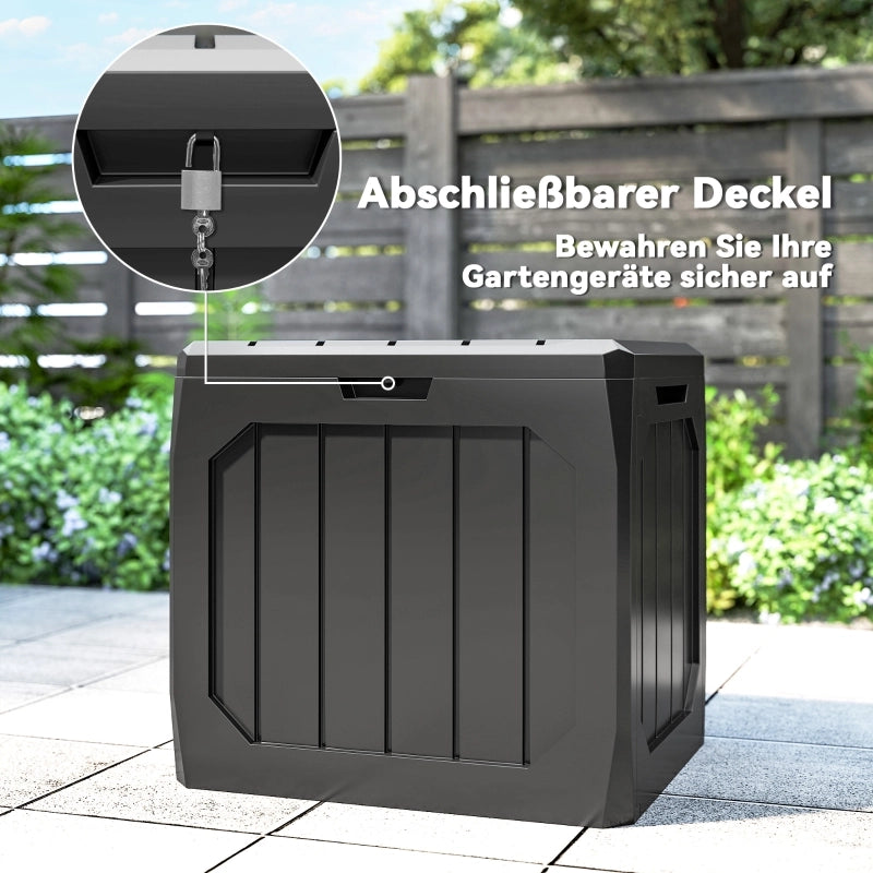 Contenitore da giardino in plastica da 121 litri, contenitore per esterni con maniglie, nero