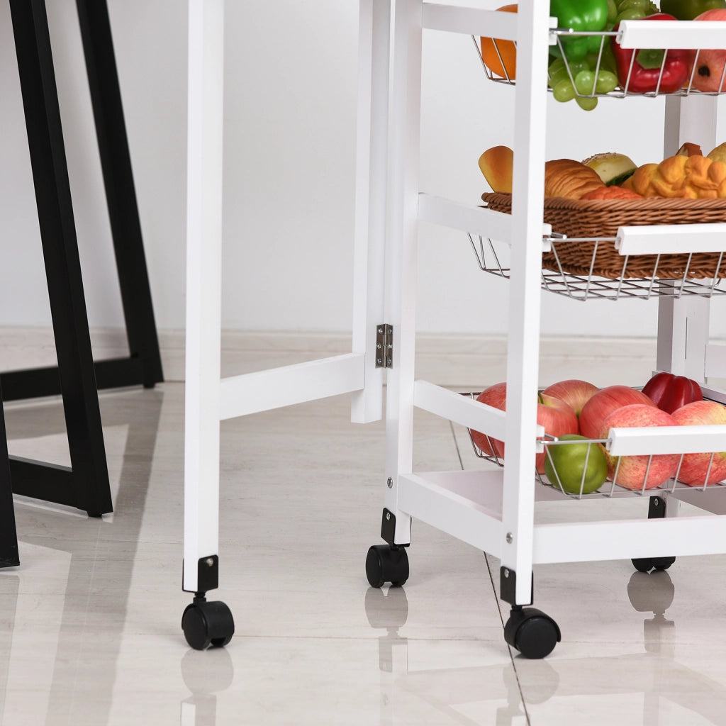 Carrello da cucina pieghevole con cassetto e cestini ¨C zephmum ¨C 97.2x37x77.5 cm bianco e rovere