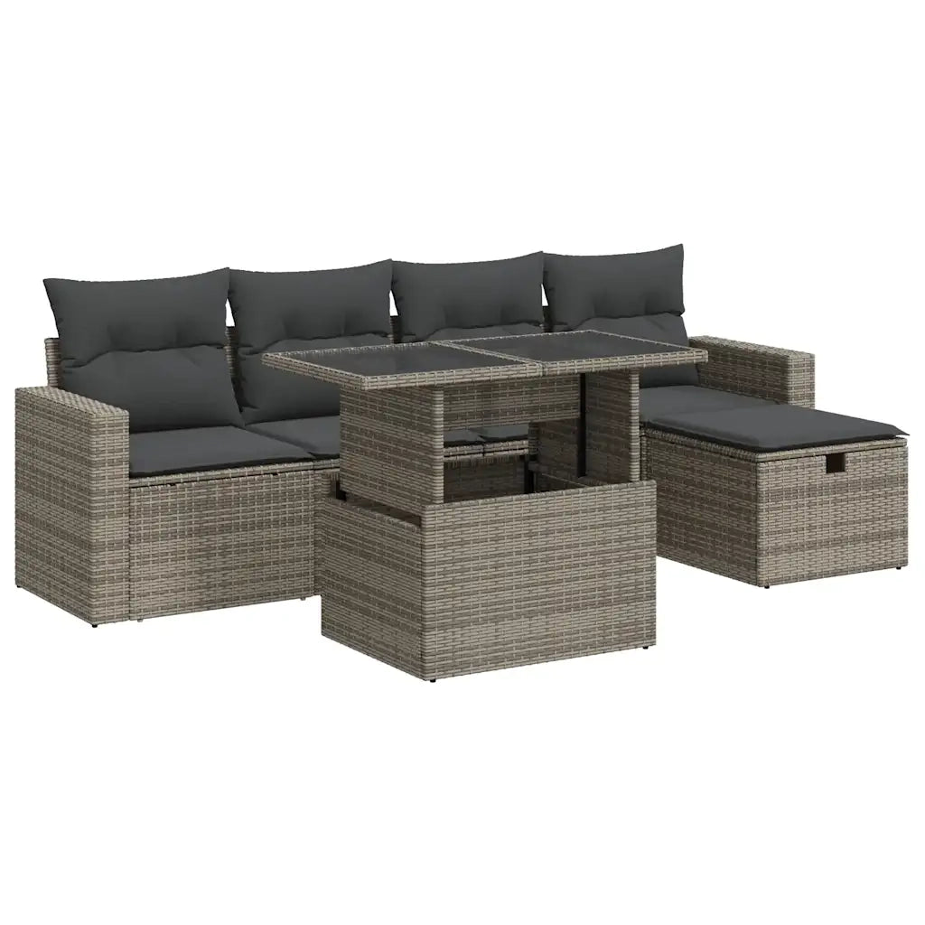 Set Divano da Giardino 6 pz con Cuscini Grigio in Polyrattan