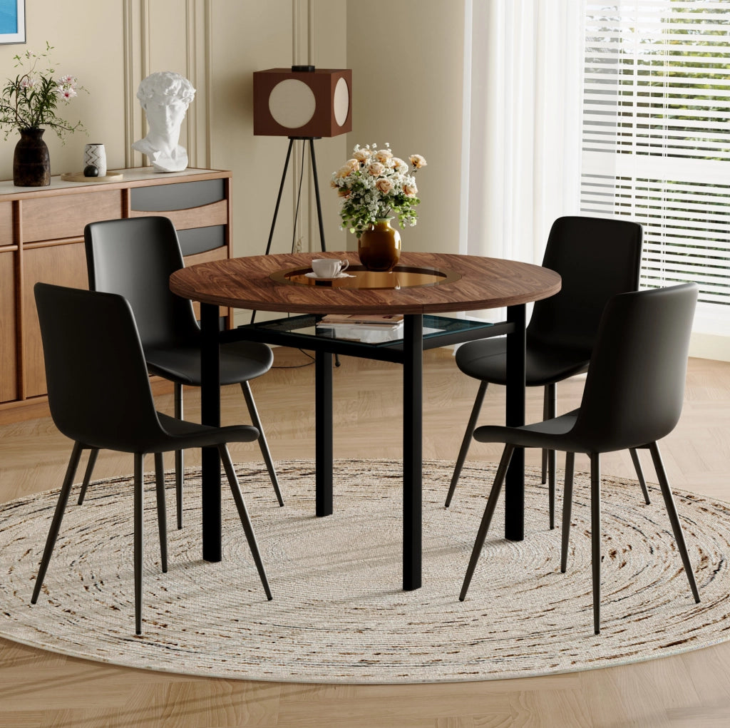 Set tavolo rotondo Ø100 cm con sedie, marrone e nero