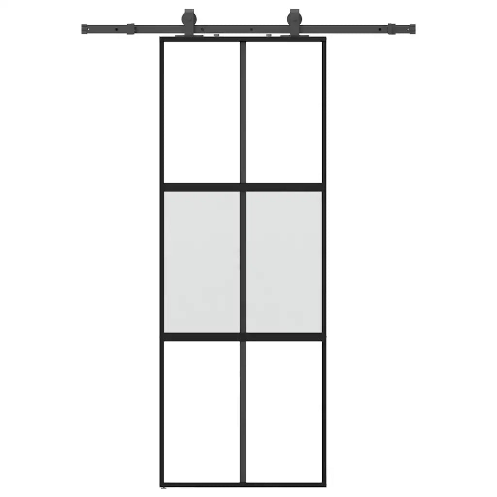 vidaXL Porta Scorrevole Set Ferramenta Nera 76x205 cm Vetro Temperato