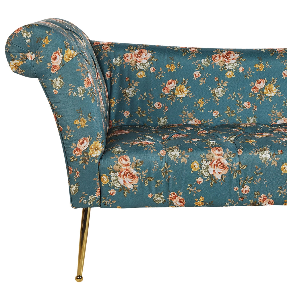 Chaise longue con rivestimento in tessuto blu sedile capitonné a doppia estremità con gambe in metallo dorato