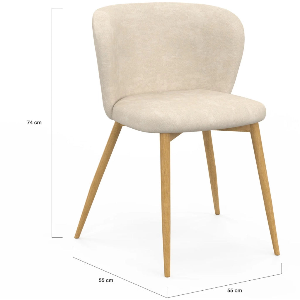 IDMarket - Set di 4 sedie PAULIE in tessuto chenille beige con gambe effetto legno per la sala da pranzo