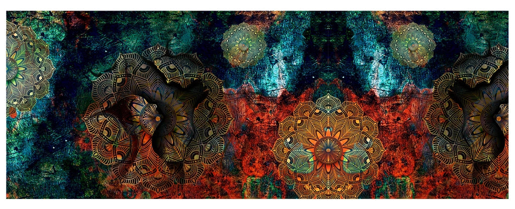 Tappeto passatoia fantasia made in Italy antiscivolo lavabile aderente Mandala Petrolio - 50x500 cm