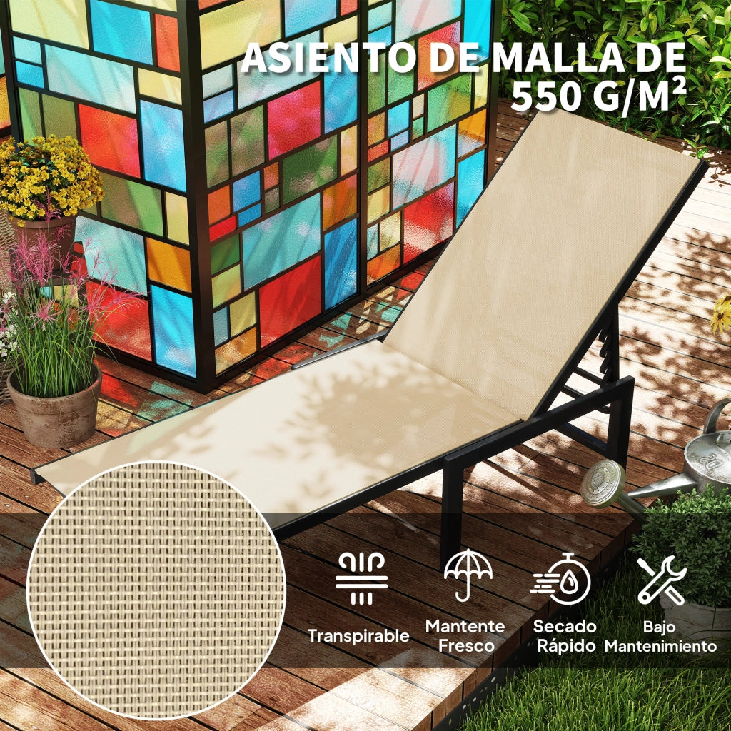 Poltrona Reclinabile da Giardino con Schienale Regolabile ¨C zephmum ¨C Caqui 166x60x84 cm