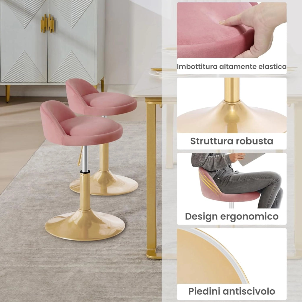 Sgabello da Trucco, Regolabile in Altezza, Sgabello Girevole per Ufficio, Sgabello da Trucco, in Velluto, 42,5-58 cm, per Cucina Soggiorno Camera da Letto,Rosa,BH425rs-1