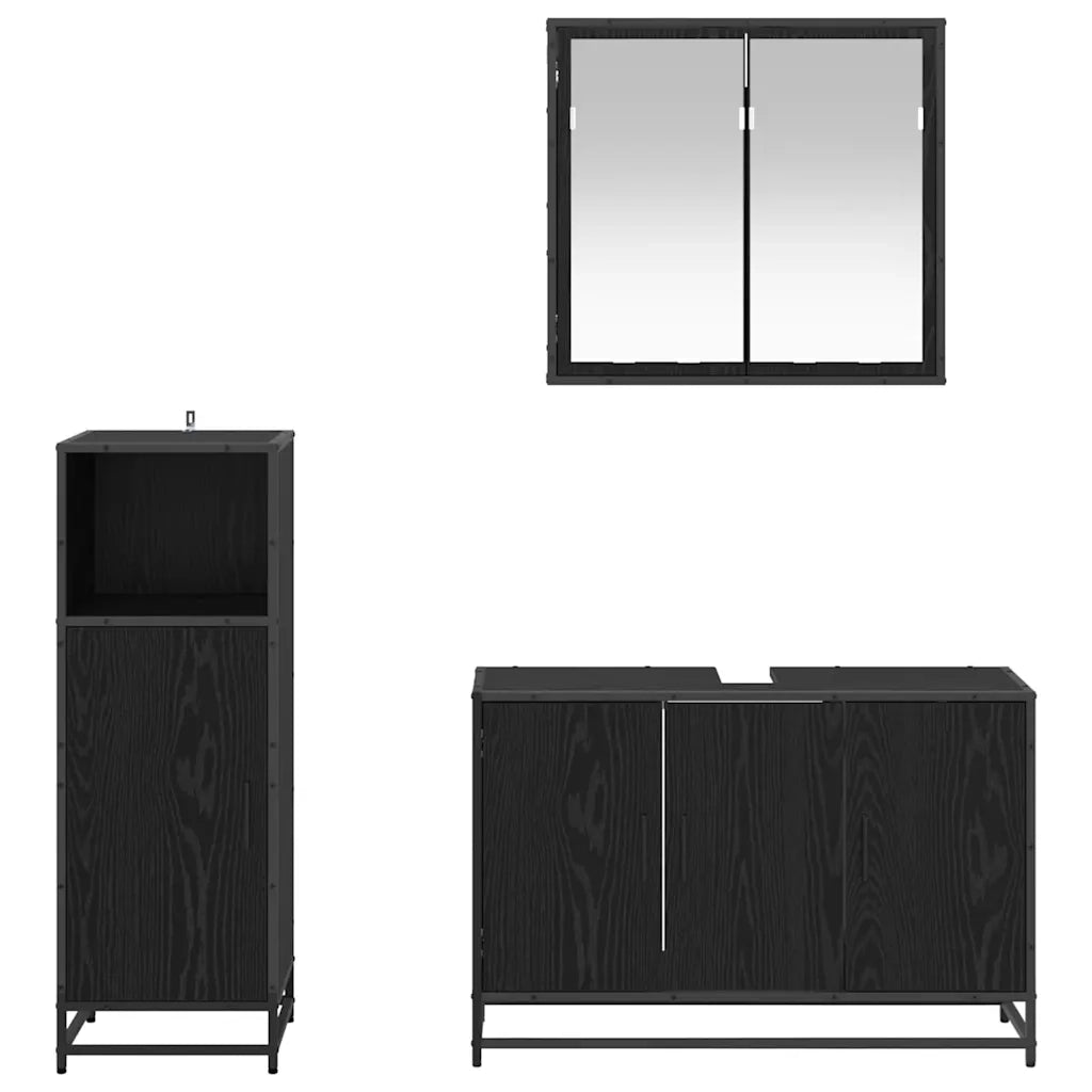 Set di mobili per il bagno 3 pcs Rovere Nero Legno multistrato