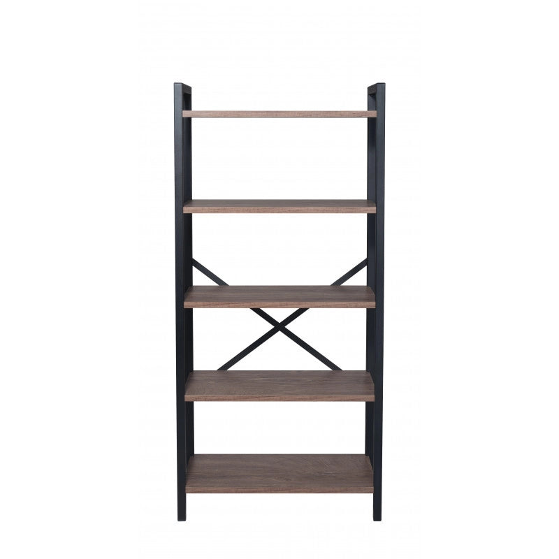 Libreria a 5 Ripiani, Scaffale Portaoggetti, Libreria Autoportante, 62x130x29,50 cm, Colore Dark Oak e Nero Opaco, Made in Italy