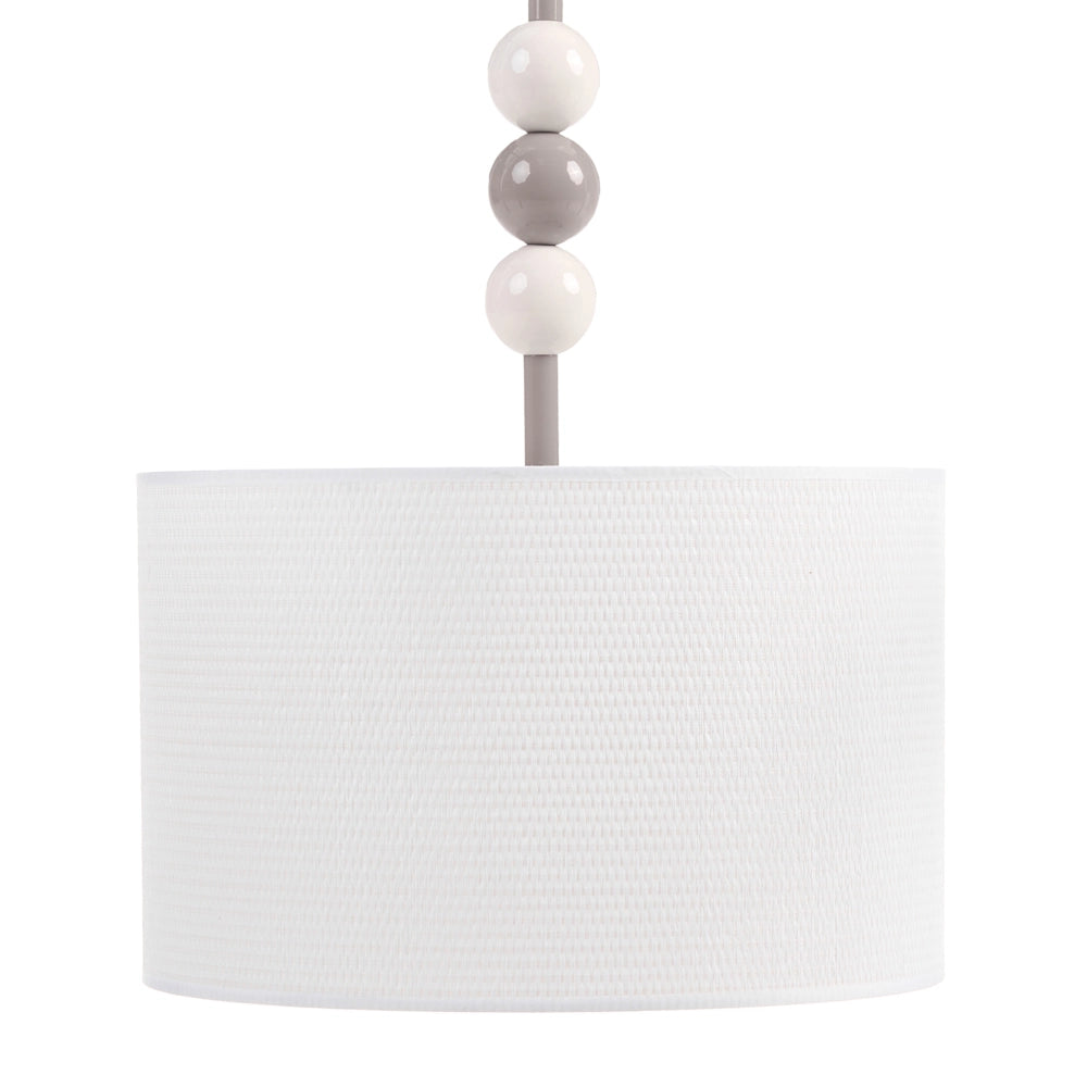 Lampada a sospensione in metallo con paralume a tamburo in tessuto stile bianco e beige Stile moderno di metà secolo