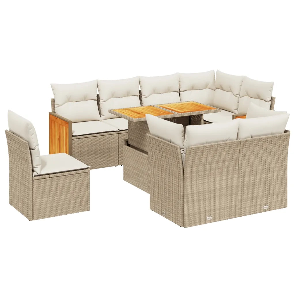 Set Divano da Giardino 9 pz con Cuscini Beige in Polyrattan 3274054