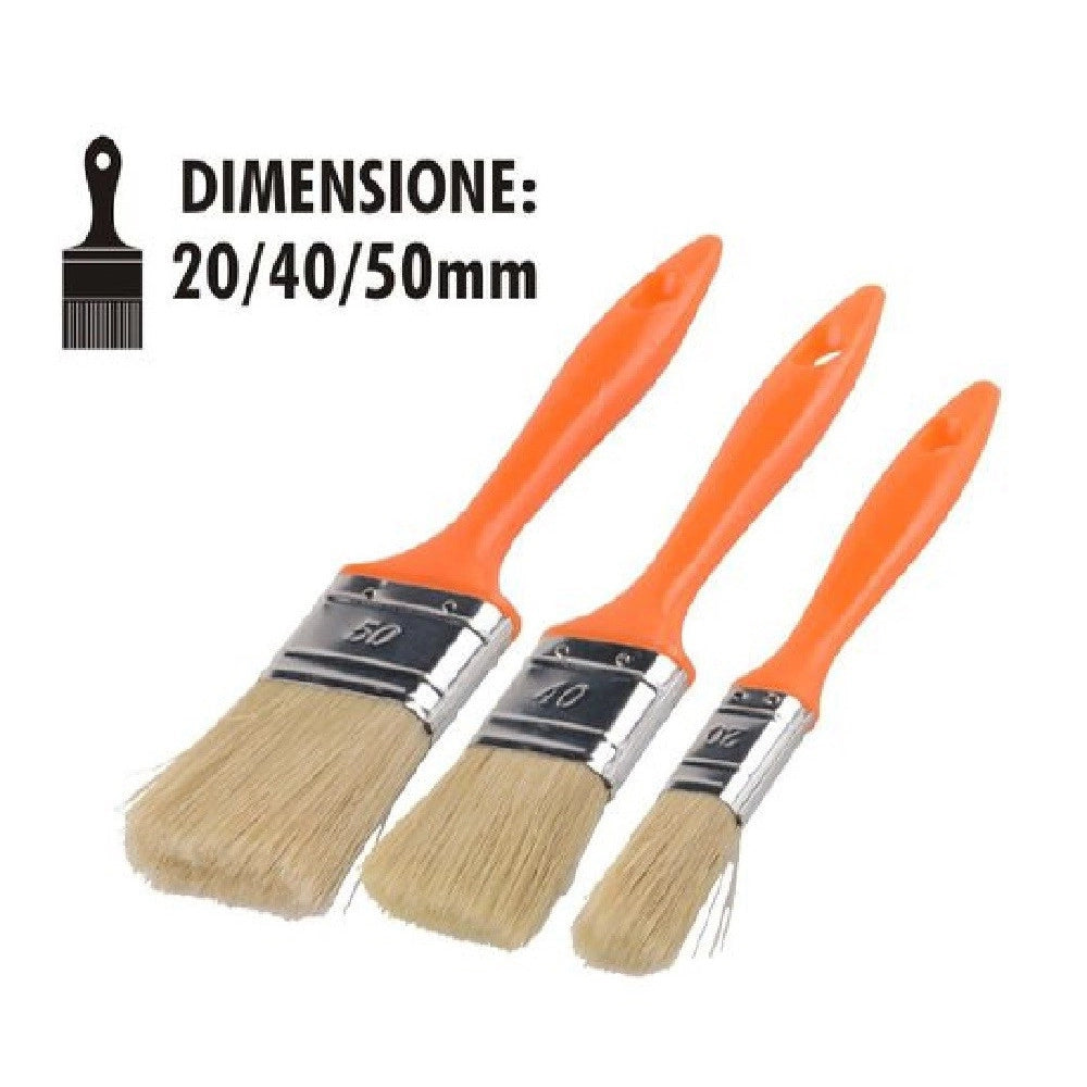 Trade Shop - Set 3 Pz Pennelli Piatti Per Pittura Dimensioni 20/40/50mm Manico Plastica 90308 -