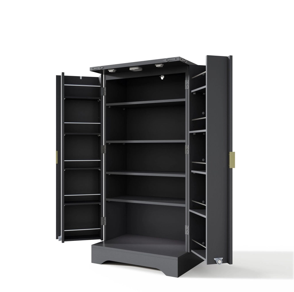 Credenza alta 120x60.5x40 cm con luce LED a sensore e ripiani regolabili in MDF nera