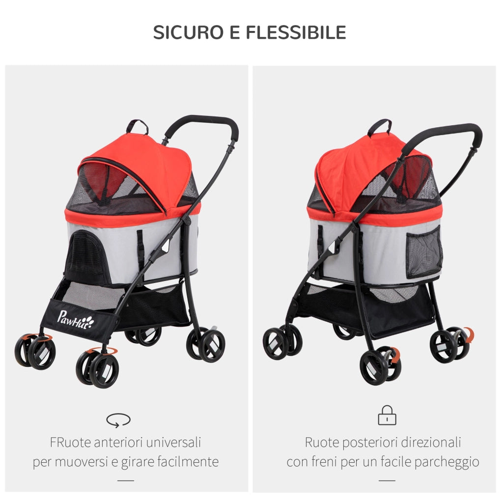 Passeggino per Cani Pieghevole 82x49,5x98 cm con Tettuccio Rosso