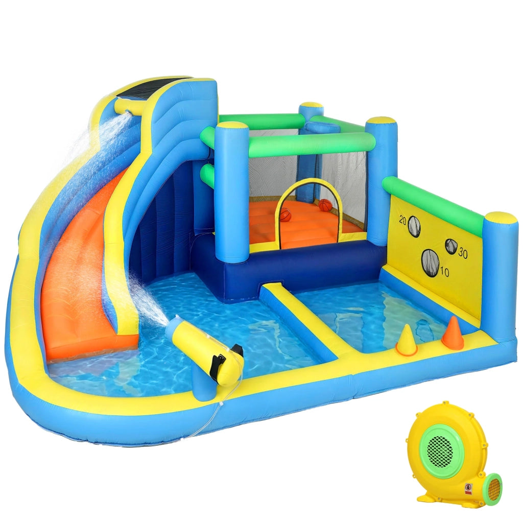 Castello gonfiabile da esterno 350 x 320 x 190 cm scivolo piscina tendenza decorativo per 3-8 anni in tessuto oxford blu 21_0000412