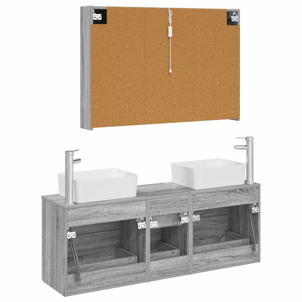 Set di mobili per il bagno 4 pcs Sonoma grigio 3406868