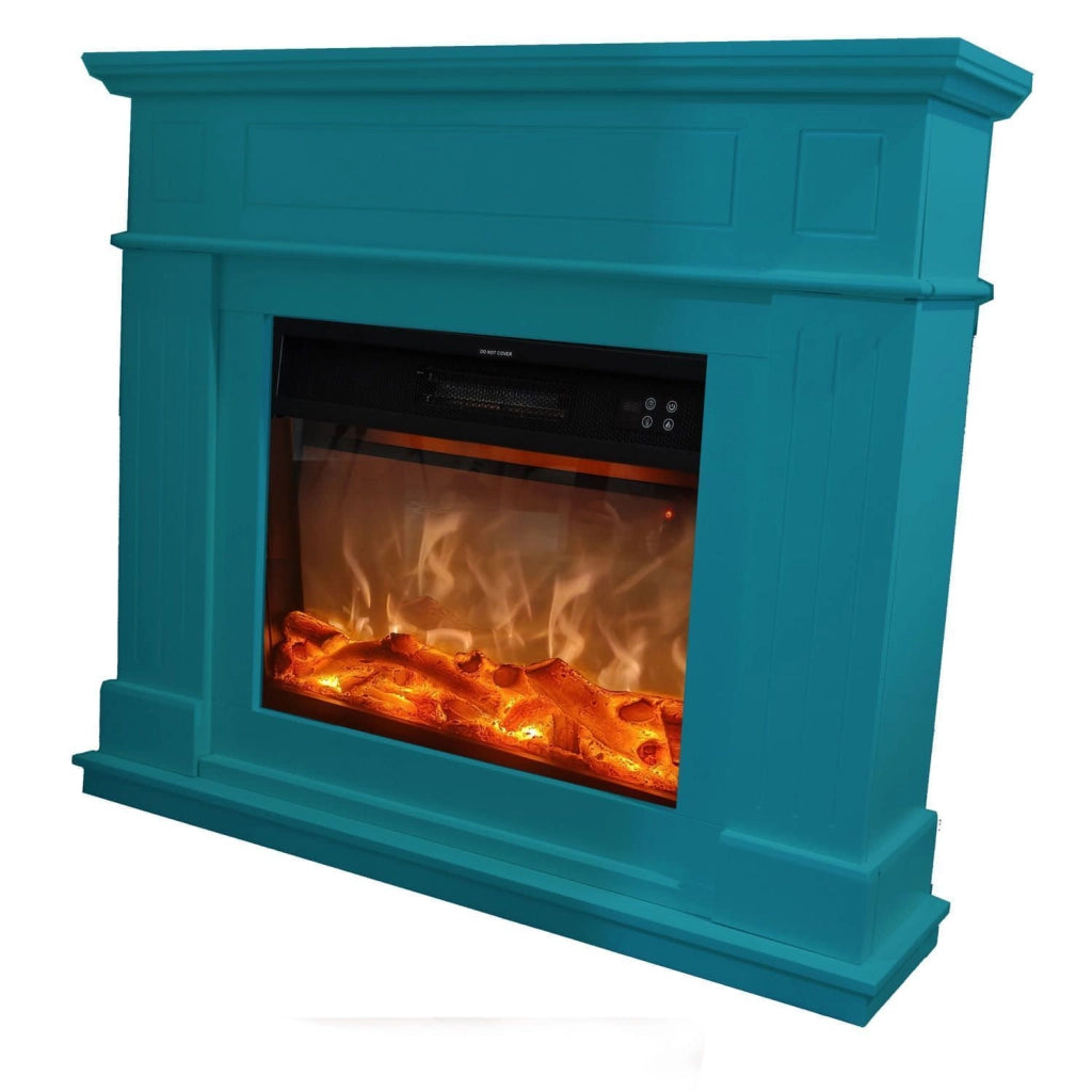 MPC Caminetto elettrico turchese in materiale resistente con inserto 60 cm potenza 1500 W FUEGO-ALBERTO-TURQUESA