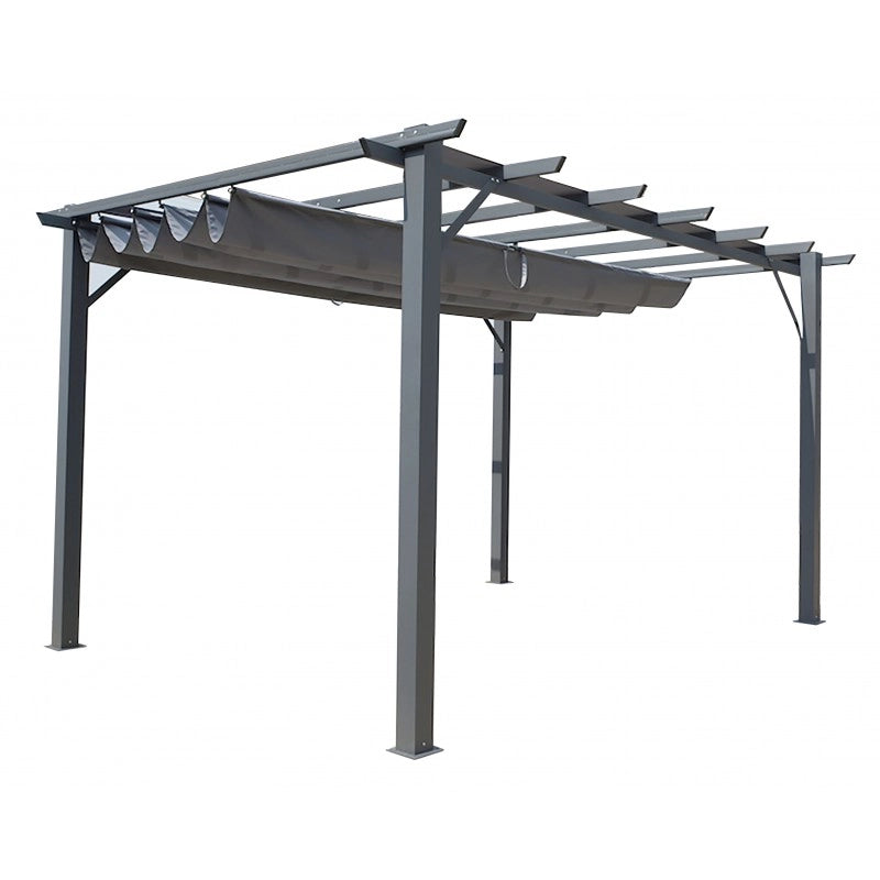 Pergola da giardino in alluminio 400x300 cm con telo grigio retraibile – tettoia con struttura autoportante moderna – PER4030GG Foresta
