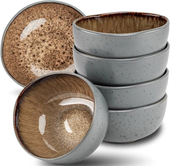 Set di Colazione da 6 – 500 ml Piatti Ceramici – Servizio Beige con Design Moderno – Adatto per Muesli, Zuppa e Spuntini