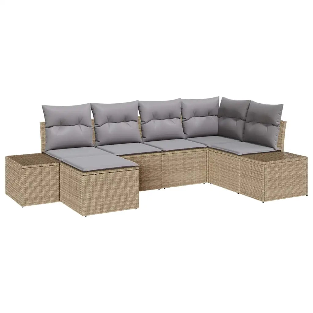 Set Divano da Giardino 6 pcs Beige e Grigio Chiaro polyrattan