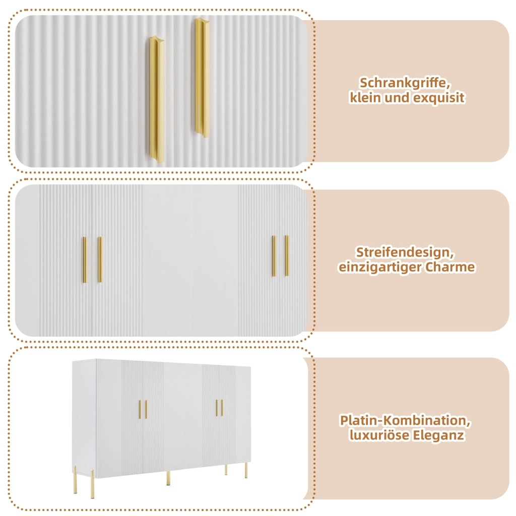 Madia con 4 Ante e 4 Ripiani Regolabili; Stile Minimalista; in Pannelli di Particelle; 160×35×100 cm; Bianco