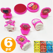 Trade Shop - Set 6 Timbri Cartoon Messaggi Colorati Divertenti Con Tampone Inchiostro Bambina -