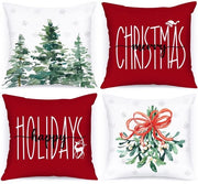 Set di copri cuscino per Natale da 4 pezzi - 45 x 45 cm - Satin poliestere duraturo - Copri cuscino decorativi - Decorazione natalizia - Chiusura a nastro occultabile