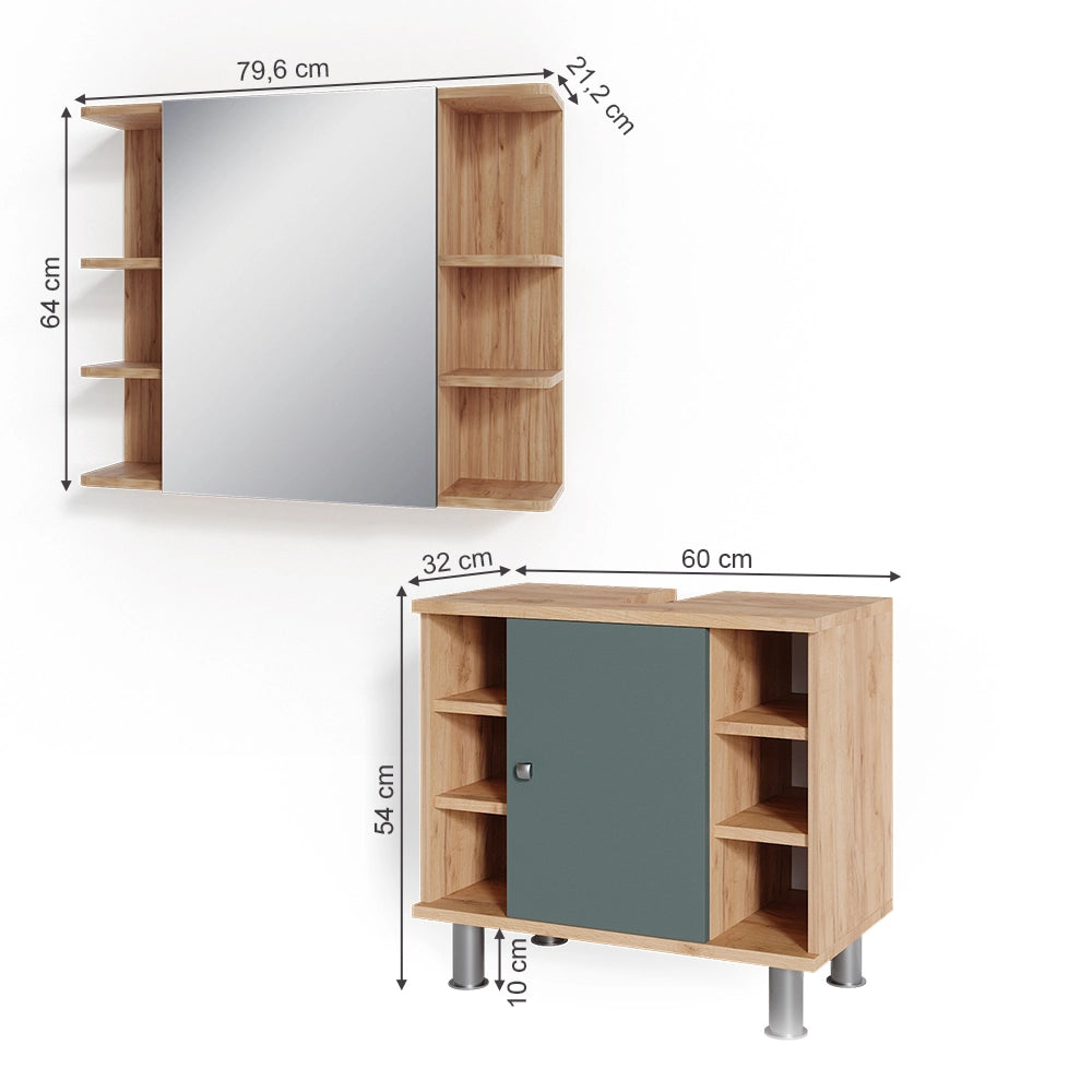 Set mobili bagno Fynn Verde 2 pezzi Vicco